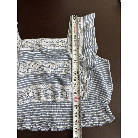 American Eagle Outfitters XL Striped & Lace Ruffle Crop Top Viscose & Polyester - Picture 6 of 7